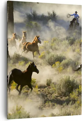 Produktbild von Bild auf Leinwand - Leinwandbild - Einteilig - Cowboy Cowgirl Pferd - 50x70cm - Wand Bild - Wanddeko - Wandbilder - Leinwanddruck - Wanddekoration - Leinwand bilder - Wandbild - PA50x70-2201