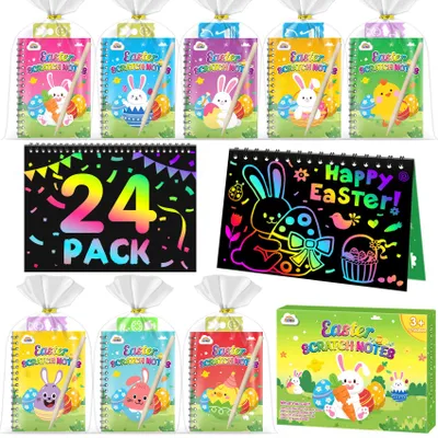 Kratzbilder-Set, 24-teilig, Regenbogenpapier, inkl. Stifte & Schablonen