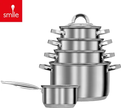 Produktbild von Smile - 5-teiliges Topfset aus Edelstahl - Kochtopfset mit Glasdeckeln - Für Induktion geeignet - MGK-10