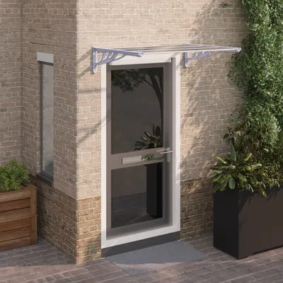 Image de 2025 cloris Auvent de porte Gris et transparent 122x90 cm Polycarbonate - Auvents Sale2735858 1parcel