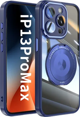 Produktbild von Handyhülle für iPhone 13 Pro Max Transparent Militärschutz mit Magnetring Ständer und Kameraabdeckung Blau