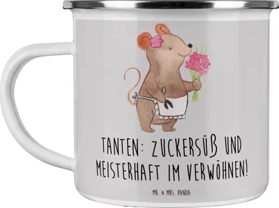 Produktbild von Mr. & Mrs. Panda Pott Tante Zuckersüß - Grau Pastell - Geschenk, Liebe, Neffe, Reisebecher, Freude, Nichte, Verwandtschaft, Teetasse, Jubiläen, Lächeln, Familie