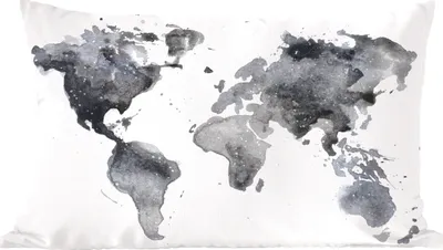 Produktbild von MuchoWow® Zierkissen Sofakissen Wohnzimmer Dekokissen 50x30 cm Weltkarte - Abstrakt - Grau - Aquarell - Wohnzimmerdekoration - Polster mit Photo