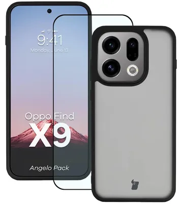 Produktbild von Schutzhülle + gehärtetem Glas für Oppo Find X9, Bizon Angelo Pack, Getönte mit schwarzem Rahmen