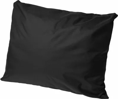 A black pillow on a white background.