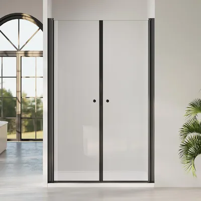 Produktbild von IMPTS Schwingtür Duschkabine 90x185cm Doppeltür Pendeltür Duschtür Duschabtrennung ESG Glas Nischentür Dusche mit Hebe-Senk, Schwarz