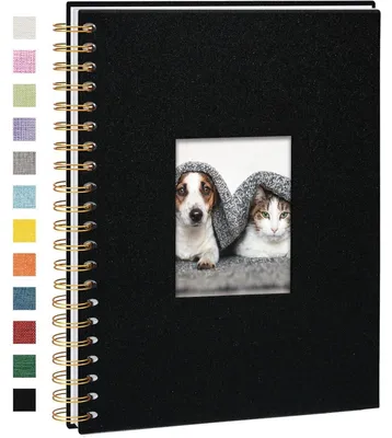 Produktbild von Fotoalbum zum Selbstgestalten 28 x 20,5 cm, DIY Scrapbook Spiralalbum mit 40 Weißen Seiten, Leinen, Schwarz