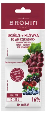 A package of wine yeast and nutrients for red wines.