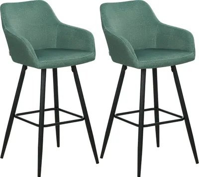 Produktbild von BELIANI Barstuhl 2er Set Dunkelgrün Samtstoff mit Lehne Armlehnen Fußstützen Modern Retro Design Sitzmöbel Wohnzommer Küche Bar Wohnküche Ausstattung