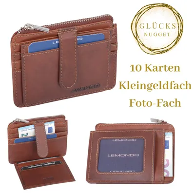 Produktbild von Elegante Kreditkartentasche aus braunem Leder mit Reißverschlussfach