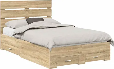 Produktbild von Bettrahmen mit Kopfteil Sonoma-Eiche 135 x 190 cm Holzwerkstoff