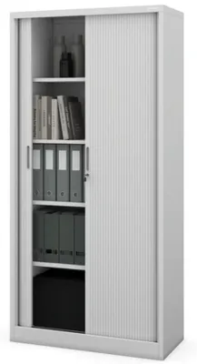 Produktbild von Aktenschrank abschließbar DAMIAN Rolladentüren 5 Ebenen | Büroschrank aus Stahl Metallschrank Werkstatt Mehrzweckschrank Werkzeugschrank 185x90x45cm Grau