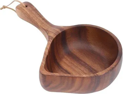 Image de Bol en bois avec poignée pour la salade et les fruits, plat de service