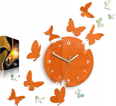 Produktbild von ModernClock, Wanduhr, Schmetterling, Wanduhr 14 Schmetterlinge, Uhr, orange
