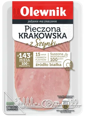 Obrázek produktu pro Kiełbasa Krakowska w plastrach Olewnik 90 g