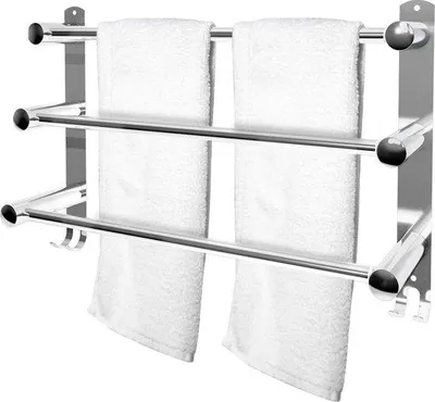 Obrázok produktu pre Držiak na uteráky s 3 tyčami, 49–90 cm, z nehrdzavejúcej ocele, nastaviteľný, s háčikmi