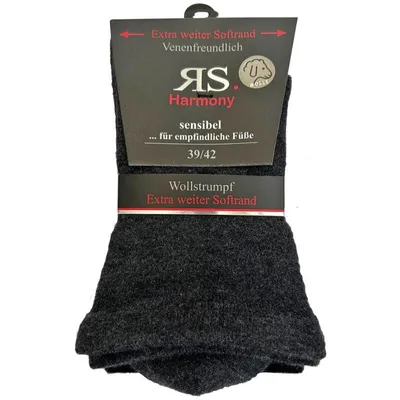 Produktbild von RS Harmony Wollsocken extra weit ohne Gummi Schwarz Anthrazit 2 Paar Gr. 35-38