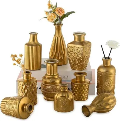 Produktbild von Blumenvasen Set 10 Stück - Vintage Goldene Dekoration