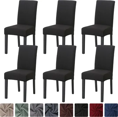 Produktbild von LiveGo Stuhlhussen, Stretch Abnehmbare Waschbar Stuhlbezug Elastischer für Esszimmerstühle Stuh,Esszimmer (6er,Schwarz)