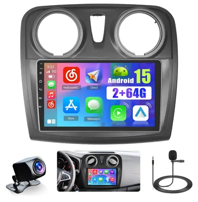 Immagine prodotto di Autoradio Android da 9 pollici - Carplay e Android Auto wireless - 2+64GB di memoria - Bluetooth, radio FM RDS - Compatibile con Renault Dacia Sandero