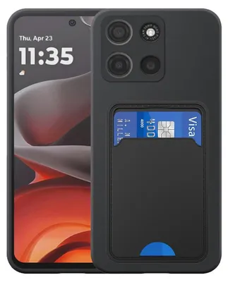 Zdjęcie produktu dla Etui na telefon Motorola Moto G15 z uchwytem na kartę TPU - elastyczne etui na tył z silikonu TPU z kieszenią na kartę - czarne - Smartphonics