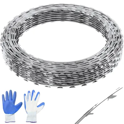 Produktbild von VEVOR Stacheldraht, 30 m Stacheldraht, 2 Rollen Stacheldrahtzaun, Stacheldrahtzaun, verzinkter Stacheldraht, Rollen Stacheldraht für den Garten, Einzelne Spirale, 98 ft