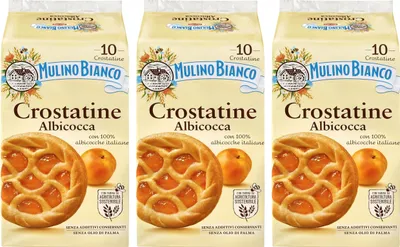 Produktbild von MULINO BIANCO Crostatine Albicocca - Italienisches Gebäck, Mini-Aprikosentörtchen 400g x 3 Pakete (Aprikose, x3)
