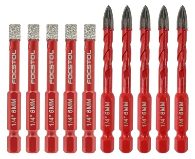 Produktbild von Fliesenbohrer & Hartmetallbohrer Set 10tlg. 6mm Schnellwechsel-Sechskantschaft für Keramik, Fliesen, Marmor, Granit