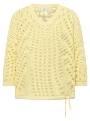 Image de TOS_Pull en crochet, col en V, référence 17659, couleur jaune clair "beurre", taille L