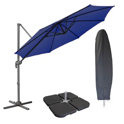 Produktbild von SVITA Sonnenschirm 3m Set Haube Gewichte Garten Ampelschirm Outdoor 360° Schirm Alu drehbar kippbar Blau