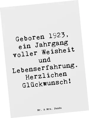 Produktbild von Mr. & Mrs. Panda Postkarte Spruch 1923 Geburtstag - Weiß - Geschenk, Glückwunsch, Grußkarte, Postkarten, Jahrgang, Alter, Ansichtskarten, Happy Birthday, Feier