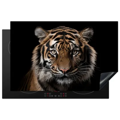 Produktbild von KitchenYeah© Herdabdeckplatte Tiger - Porträt - Schwarz - Tier , 80x52cm, Küche Deko, Glaskeramikkochfeld Herdabdeckung, Abdeckplatte fùr Kochfeld