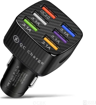 Obrázek produktu pro 15a 6 Usb auto nabíječka světelný Qc3.0 75w rychlé nabíjení Adaptér telefonu s LED displej černá