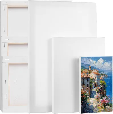 Imagen del producto de Juego de 6 lienzos, algodón, de 30x20 cm, 20x15 cm y 15x10 cm, aptos para pintura acrílica y óleo