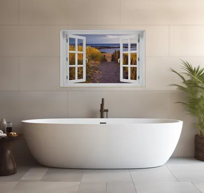 Produktbild von Wallario wasserfestes Poster selbstklebend 91,50 x 61 cm, Weg durch die Dünen zum Meer an der Küste, Badezimmerposter Spritzschutz mit Hochglanzoberfläche in Glasoptik