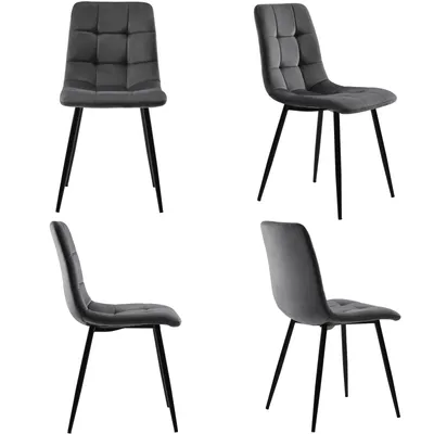 Zdjęcie produktu dla Zestaw 4 krzeseł do jadalni ProximaX - Ergonomiczne, tapicerowane krzesła kuchenne - z oparciem - Nowoczesny design w kolorze szarym