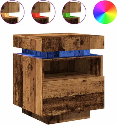 Image de vidaXL Table de nuit avec lampes LED imitation vieux bois 40x39x48,5 cm