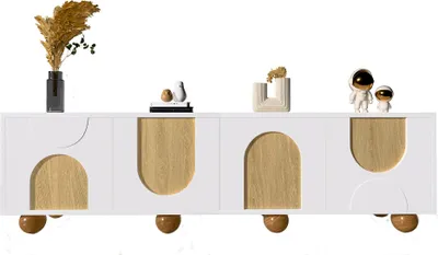 Produktbild von Fortuna Lai TV-Schrank mit vier Türen, TV-Ständer, TV-Paneel, niedriger TV-Ständer. Einzigartiges Design, Vintage-Holzmaserung. 175 x 38 x 50 cm (L x B x H