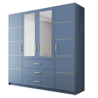 Produktbild von Drehtürenschrank BALI D4 - 200 cm Kleiderschrank mit 4 Türen, Spiegel und 3 Schubladen, Blau