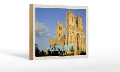 Produktbild von Holzschild Reise 18x12 cm Washington DC USA National Cathedral Dekoration