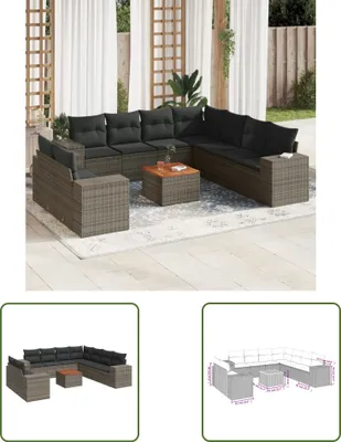 Produktbild von The Living Store 10-tlg. Garten-Sofagarnitur mit Kissen Grau Poly Rattan
