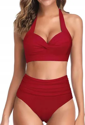 Immagine prodotto di Costume da bagno - Costume da bagno a due pezzi - Taglio alto - Bikini boho - Push-up - BordeauxRosso - L