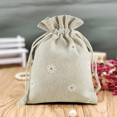 Produktbild von 20 Stück Leinenbeutel Jutebeutel Wiederverwendbare Einkaufstasche Kleine Tasche mit Kordel für Obst und Gemüse Hochzeits- und Haushaltsbedarf Bastel Souvenirs 9 x 12 cm