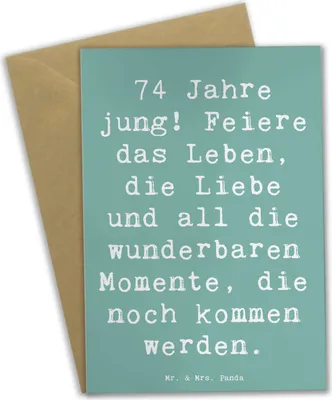 Produktbild von Mr. & Mrs. Panda Grußkarte Spruch 74. Geburtstag Freude - Meeresbrise - Geschenk, Klappkarte, Geburtstagsfeier, osterkarte, dankeskarten, Glückwunsch, 74 Jahre jung