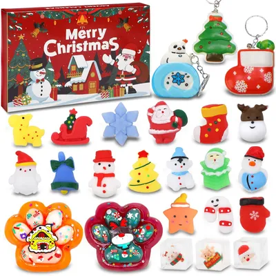 Produktbild von Squishy Adventskalender 2026 Mit 2 Großen Squishies 3 Schlüsselanhängern Und 19 Mochi-Squishies Sensorisches Stressabbau-Spielzeug Adventskalender