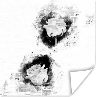 Produktbild von MuchoWow® Poster Rosen - Blumen - Rauch - Zeitungspapier - Schwarz - Weiß 100x100 cm - Babyzimmer