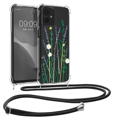 Produktbild von kwmobile Necklace Case kompatibel mit Motorola Moto G54 5G Hülle - Silikon Cover mit Handykette - Lavendel Grün Transparent Blumenhalme Lavendel