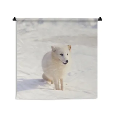 Produktbild von MuchoWow® Wandteppich Wandbehang Fuchs - Schnee - Weiß 120x120 cm Tapisserie Dekoration Wandtuch - Modern - Baumwollgewebe