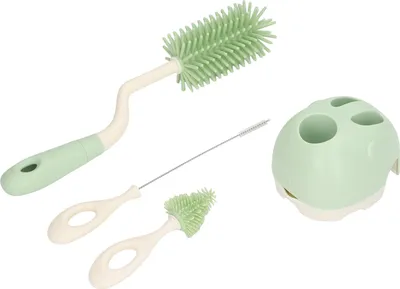 Immagine prodotto di Set di spazzole per biberon Impugnatura ergonomica Spazzole multiuso per la pulizia del silicone con base per capezzolo cannuccia verde -Rotante
