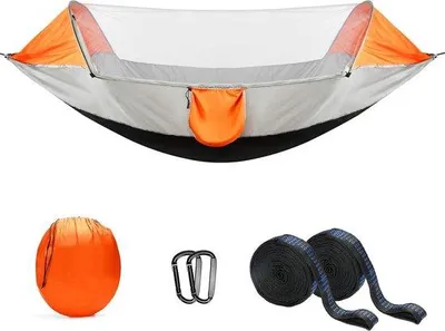 Produktbild von Famanu Camping-Hängematte mit Moskitonetz - Einzeln, Parachute Nylon, Baumgurte & Karabinerhaken